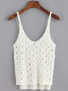 Shein Dip Hem Hollow Out White Tank Top