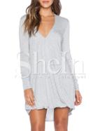 Shein Grey Surplice Long Sleeve V Neck Dress