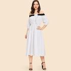 Shein Contrast Tape Off Shoulder Dress