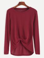 Shein Burgundy Knotted Front High Low T-shirt