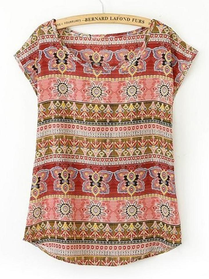 Shein Tribal Print Cap Sleeve Tee