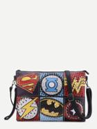 Shein Multicolor Logo Print Studded Crossbody Bag