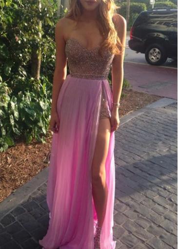 Rosewe High Slit Strapless Sequin Embellished Purple Dress