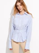 Shein Blue Vertical Striped Shirt With Hook And Eye Detail
