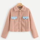 Shein Button & Pocket Collar Teddy Jacket