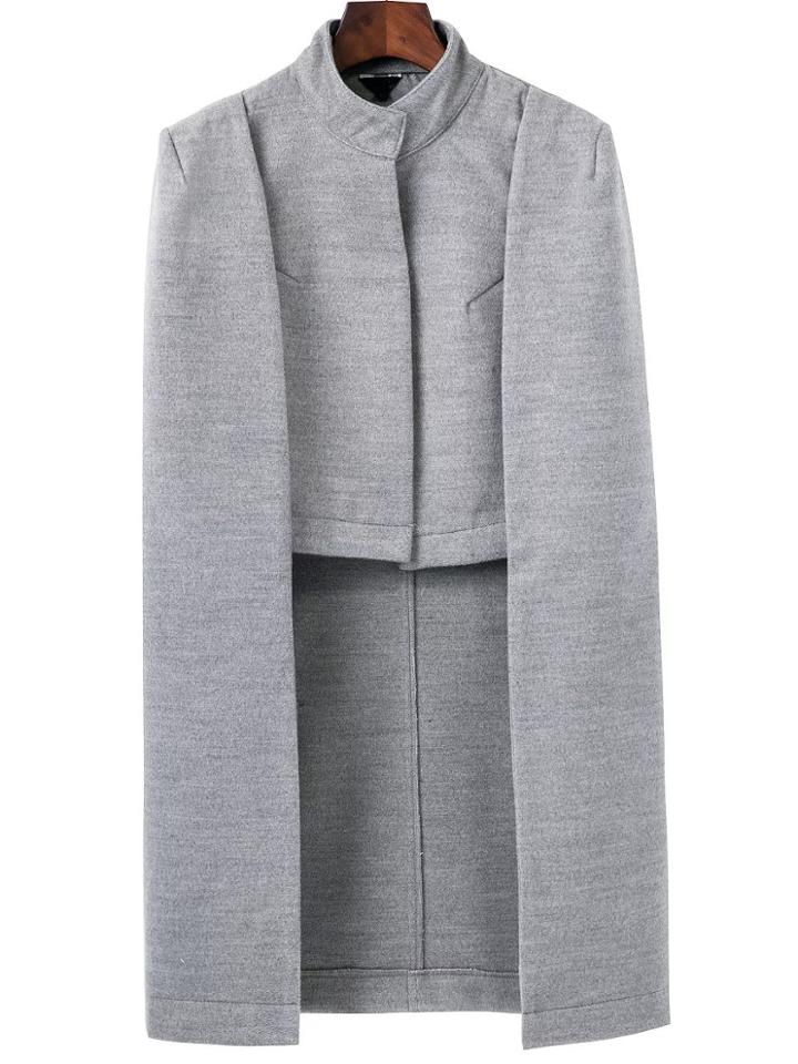 Shein Grey Stand Collar Cape Coat