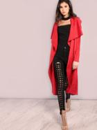 Shein Red Waterfall Collar Belted Duster Coat