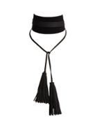 Shein Black Gothic Design Wide Pu Leather Choker Necklace With Long Tassel