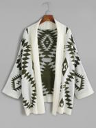 Shein Green Batwing Long Sleeve Geometric Cardigan Sweater