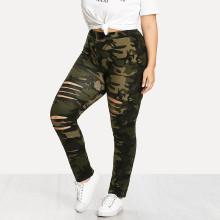 Shein Plus Camouflage Ladder Ripped Legging