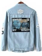 Shein Blue Lapel Vintage Ripped Denim Coat