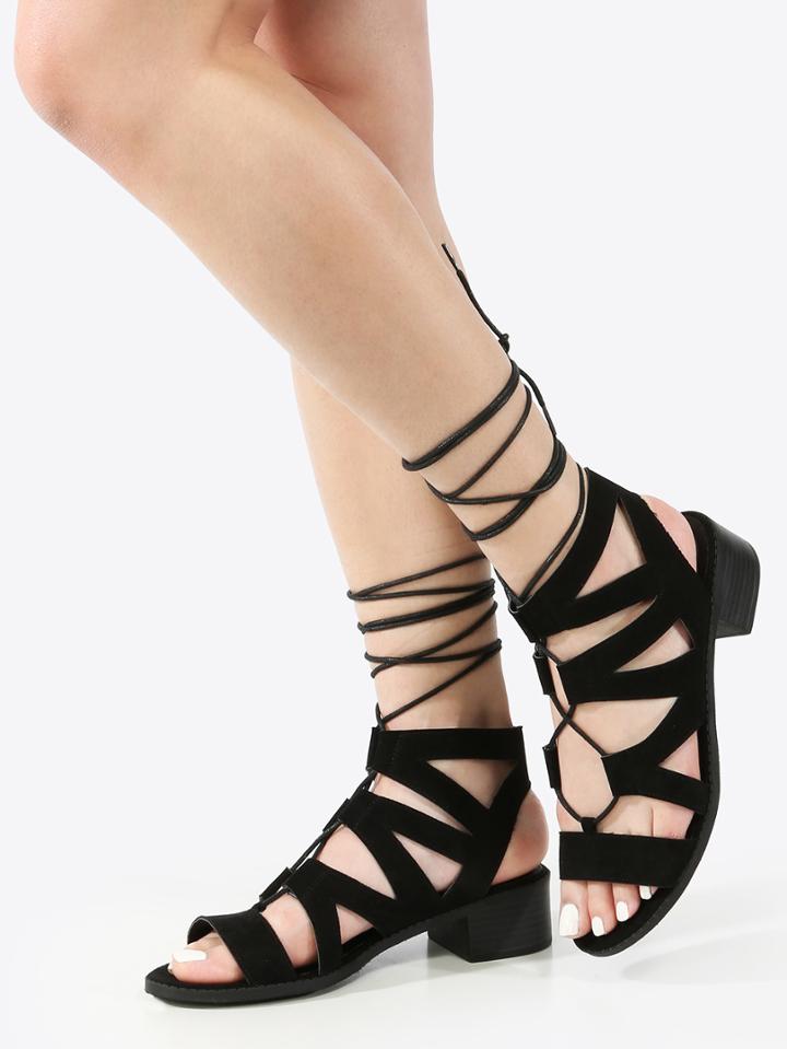 Shein Mini Chunky Heel Gladiator Sandals Black