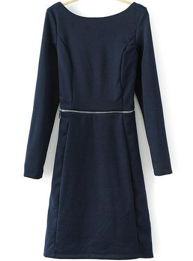Shein Black Long Sleeve Backless Zipper Bodycon Dress