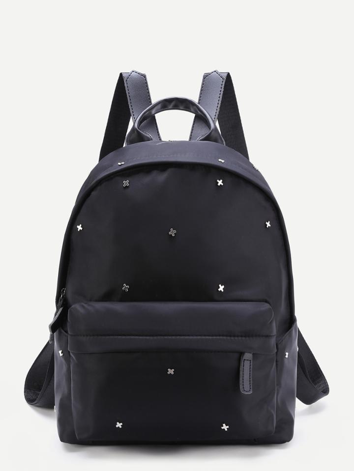 Shein Cross Embellished Front Pocket Zipper Backpack