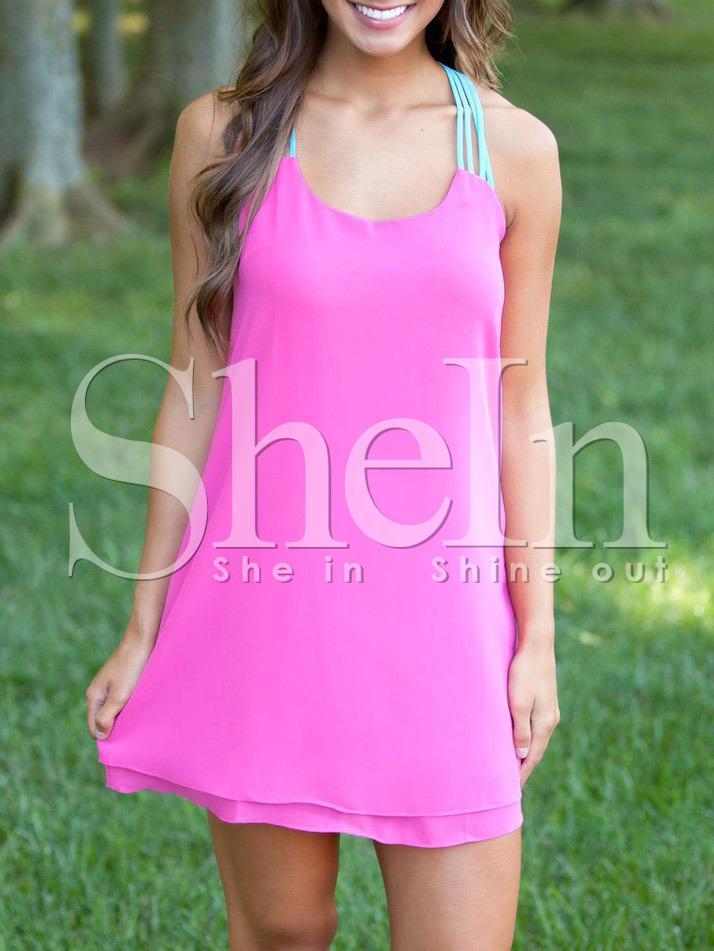 Shein Hot Pink Backless Straps Shift Dress