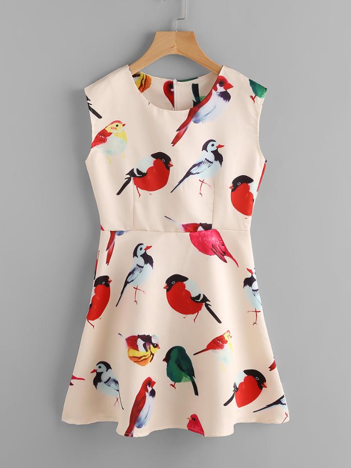 Shein Allover Birds Print Dress
