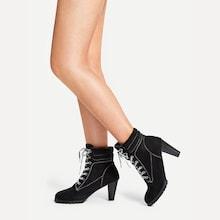 Shein Gingham Lace Up Chunky Boots