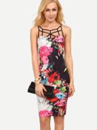 Shein Floral Print Caged Neck Bodycon Dress