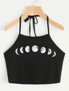 Shein Halter Neck Moon Phases Print Cami Top