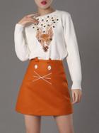 Shein White Deer Embroidered Sweater