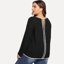 Shein Plus V-cut Back Contrast Trim Blouse