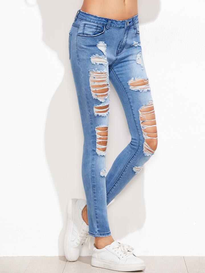 Shein Bleached Distressed Skinny Jeans