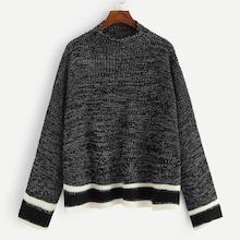 Shein Striped Cuff And Hem Marled Sweater