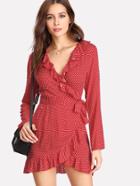 Shein Flounce Trim Knotted Surplice Dress