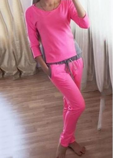 Rosewe Round Neck Top And Drawstring Waist Pants