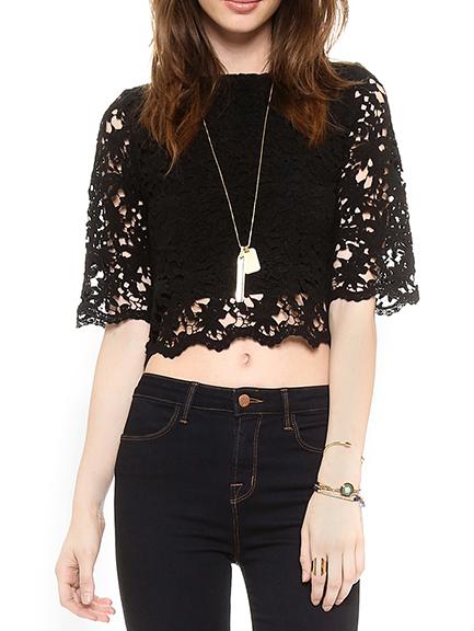 Shein Black Lace Hollow Crop Top