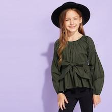 Shein Girls Ruffle Hem Belted Top
