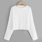Shein Plus Drop Shoulder Solid Cable Knit Sweater