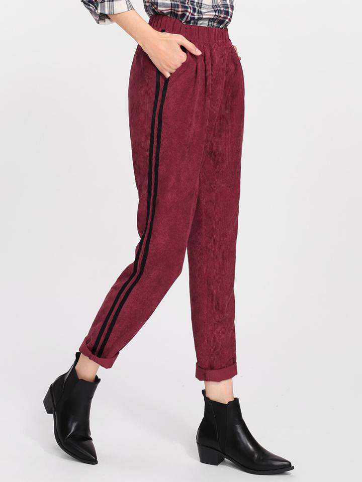 Shein Striped Side Cord Peg Pants