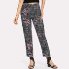 Shein Floral And Plaid Print Pants