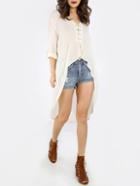 Shein White Lace Up High Low Blouse