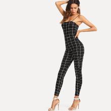 Shein Spaghetti Strap Grid Skinny Jumpsuit