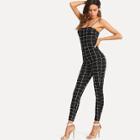 Shein Spaghetti Strap Grid Skinny Jumpsuit