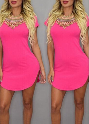 Rosewe Short Sleeve Hot Pink Asymmetric Dress