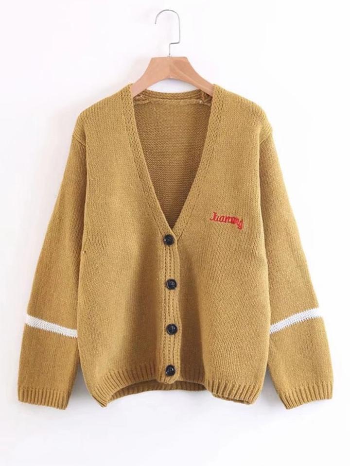 Shein Striped Detail Button Up Cardigan