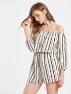 Shein Vertical Striped Off Shoulder Romper