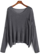 Shein Scoop Neck Pocket Dark Grey Sweater