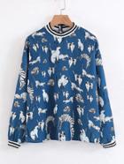 Shein Striped Trim Animal Print Blouse