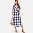 Shein Waist Knot Wrap Plaid Dress