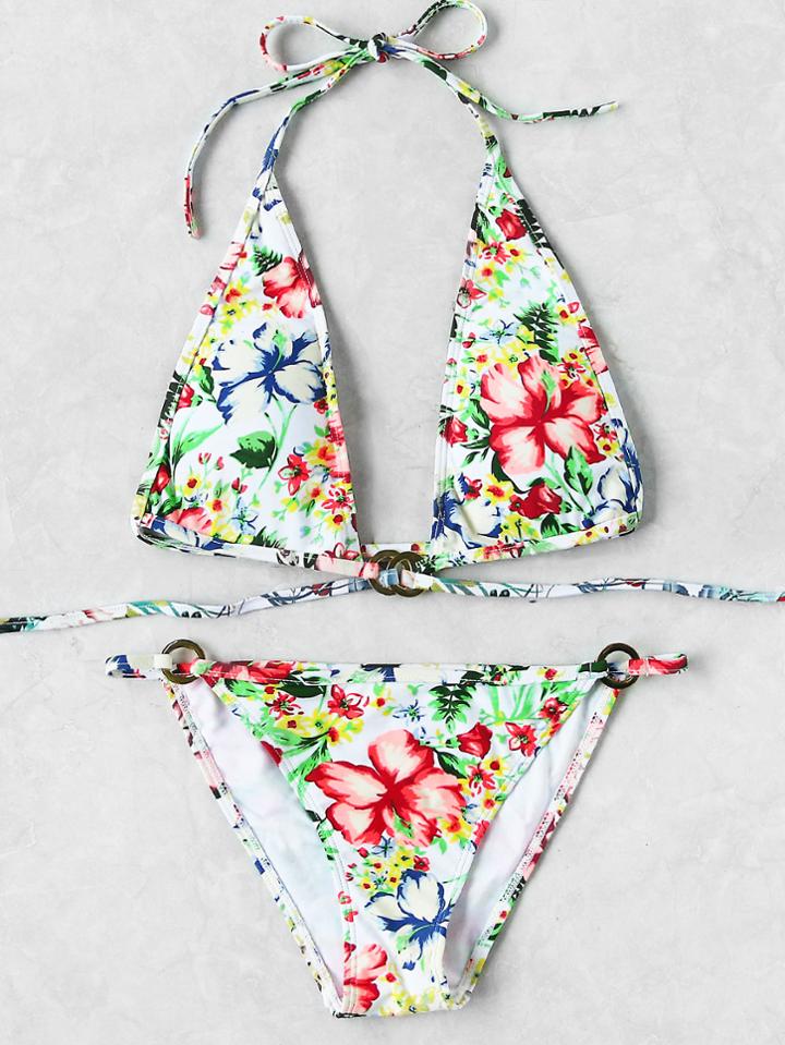 Shein Calico Print Ring Detail Halter Bikini Set