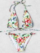 Shein Calico Print Ring Detail Halter Bikini Set