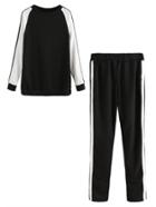 Shein Contrast Raglan Sleeve Striped Trim Sweatshirt With Pants
