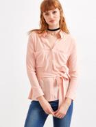 Shein Apricot Self Tie Pockets Shirt