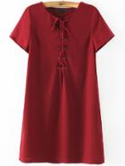 Shein Burgundy Short Sleeve Lace Up Dress