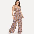 Shein Plus Crisscross Open Back Floral Jumpsuit With Ruffle Strap