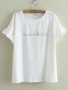 Shein White Round Neck Bell Sleeve Rabbits Printed T-shirt